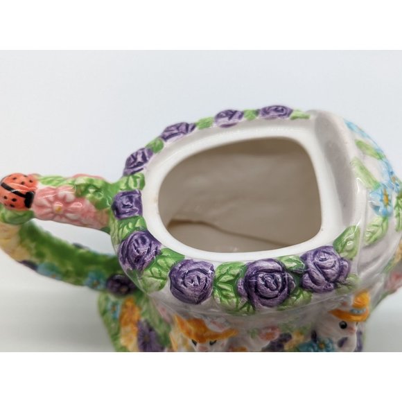 Spring Easter Watering Pot Ceramic Bunny Bunnies Garden Eggs Flowers - Picture 4 of 11